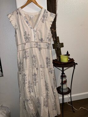 Lucky Brand Cream Maxi Dress with Blue Floral Neckline